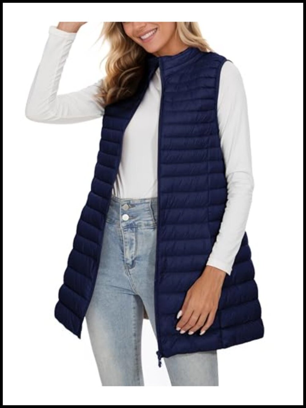 Womens Long Puffer Vest Lightweight Down Sleeveless Zip Quilted Winter